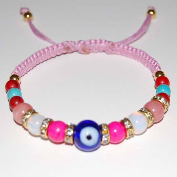 Evil Eye Bracelet,Multi Gemstones Bracelet,Hamsa Bracelet,Drawstring Bracelet - Picture 3 of 3